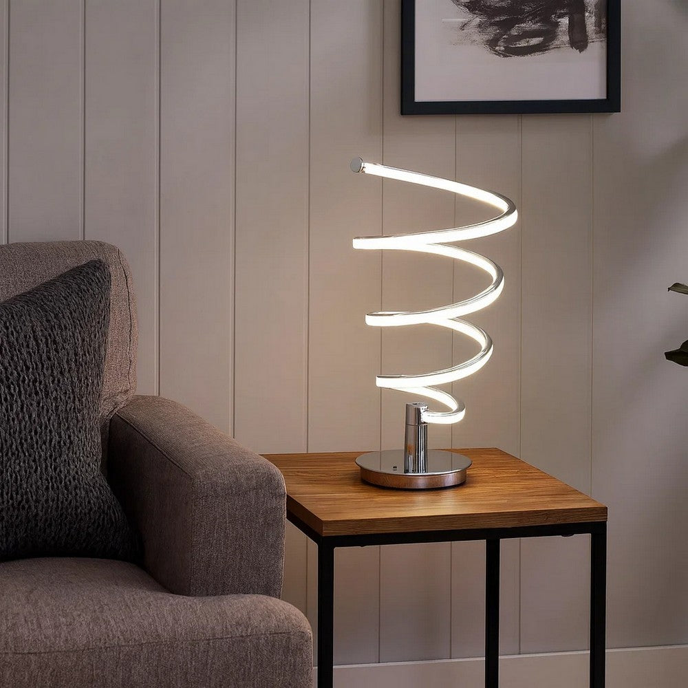 Sun 20 Inch Table Lamp, Accent Twisted Modern Design, LED Light Chrome Base