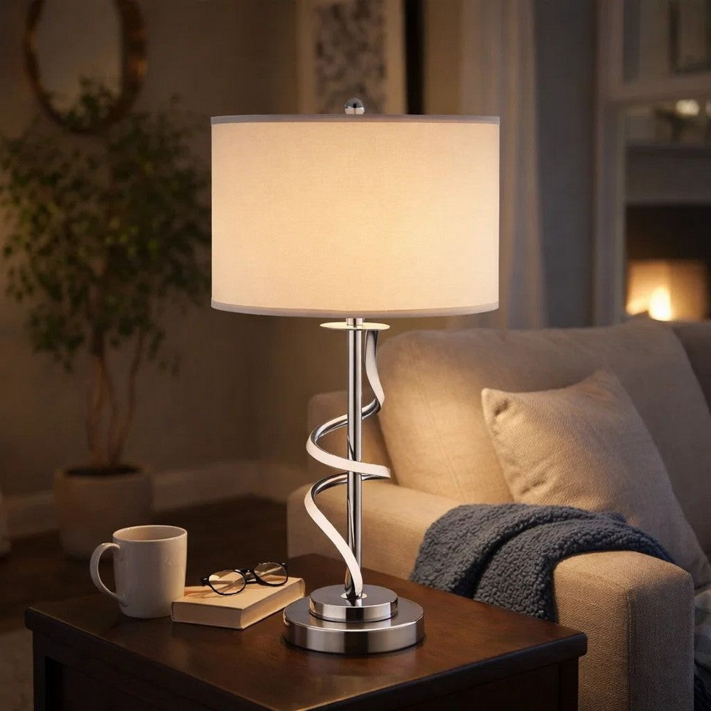 Jame 29 Inch Table Lamp, Drum Fabric Shade, Accent Round Chrome Base
