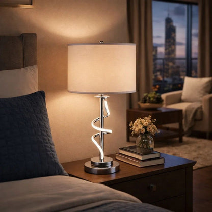 Jame 29 Inch Table Lamp, Drum Fabric Shade, Accent Round Chrome Base