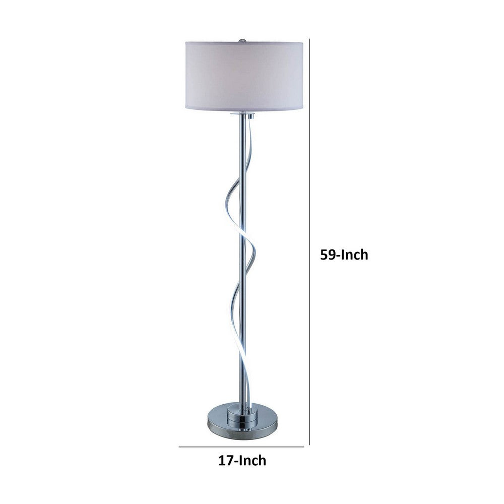 Jame 59 Inch Floor Lamp, Drum Shade, Accent Round Metal Base, Chrome