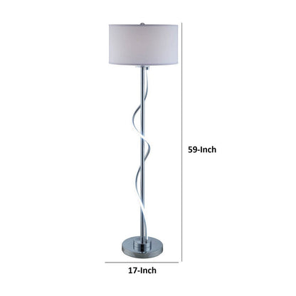 Jame 59 Inch Floor Lamp, Drum Shade, Accent Round Metal Base, Chrome