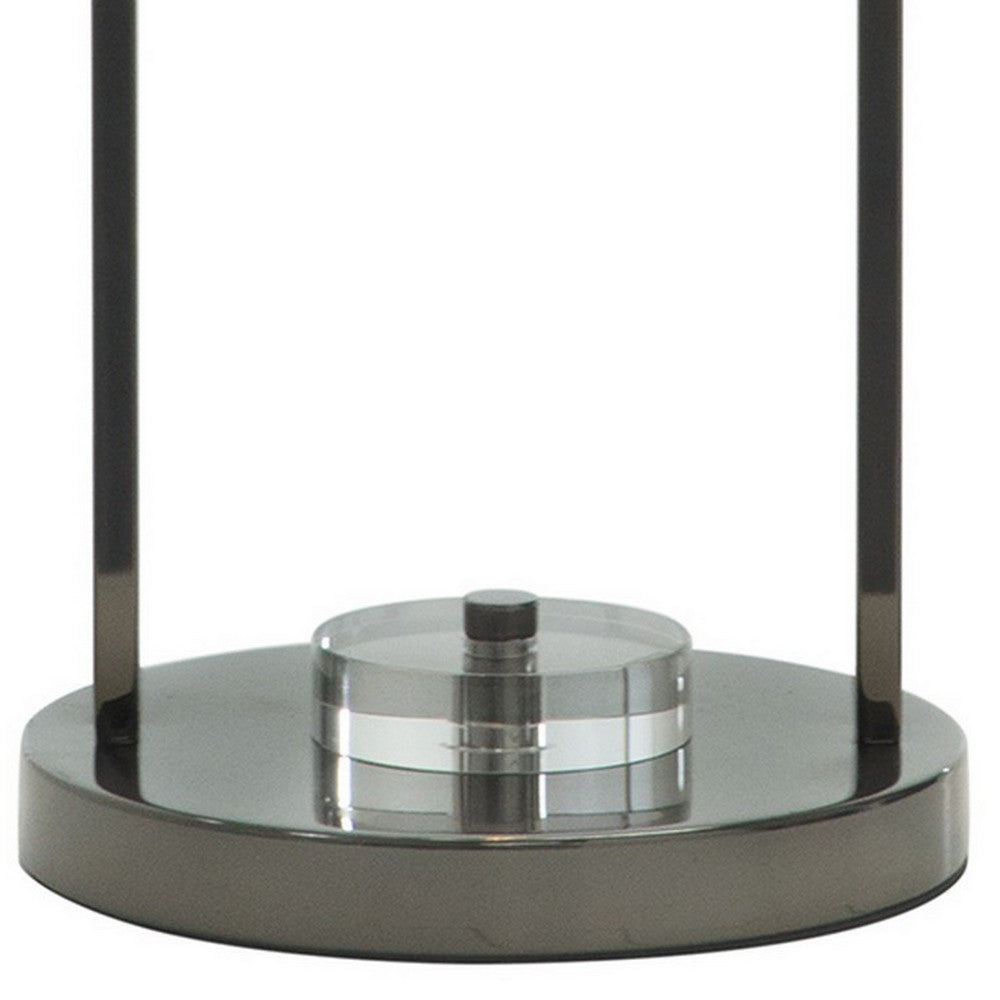 21 Inch Table Lamp, Cylinder Glass Shade, Round Base, Rustic Nickel Gray