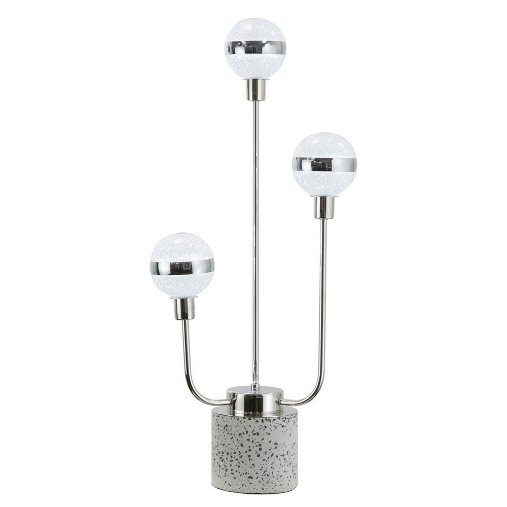 32 Inch Table Lamp, Accent LED Light, Globe Glass Shade, Round Base, Nickel