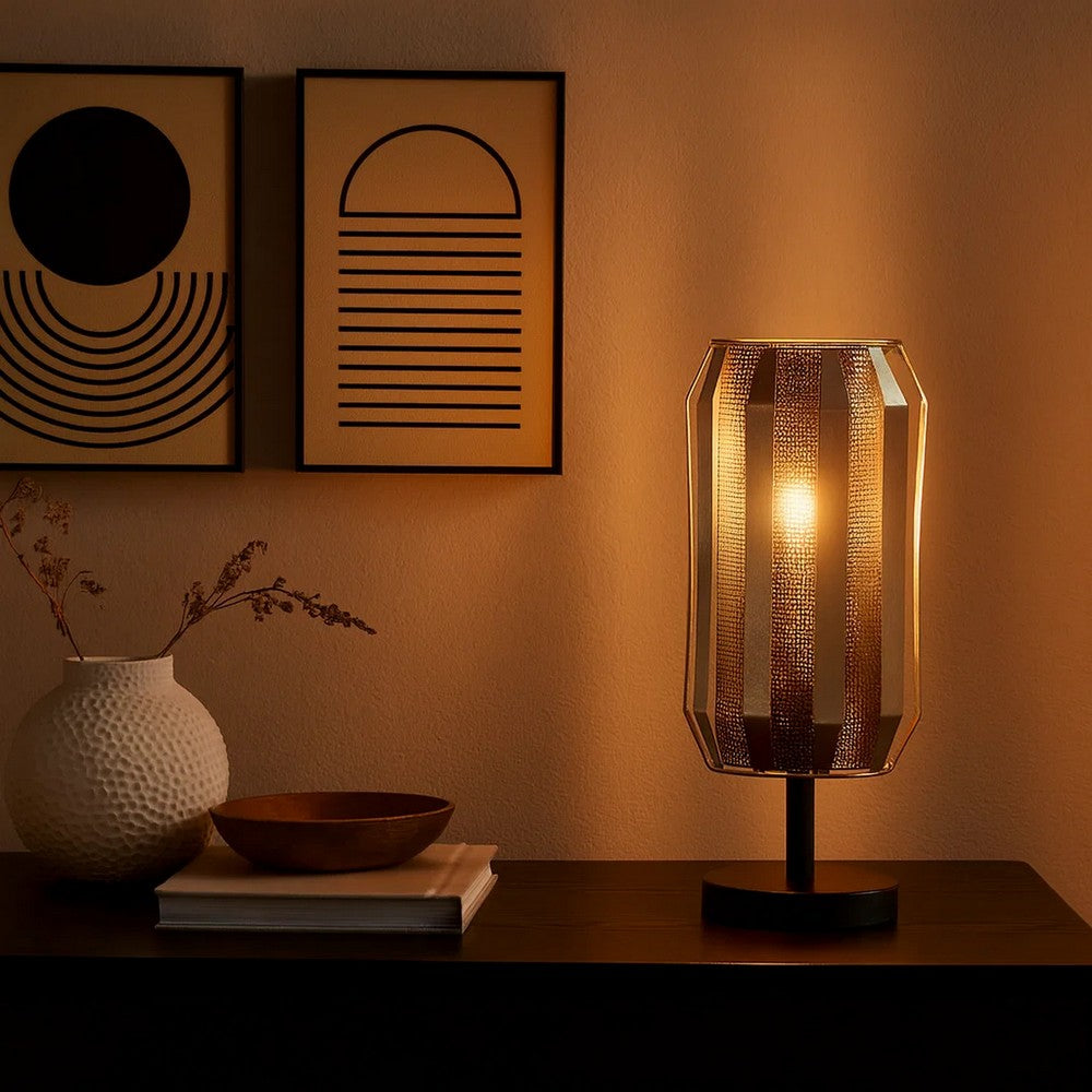 Pin 14 Inch Table Lamp, Accent Cylinder Metal Shade, Round Base, Black