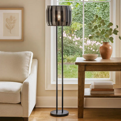 Pin 21 Inch Table Lamp, Wide Drum Metal Shade, Accent Round Base, Black