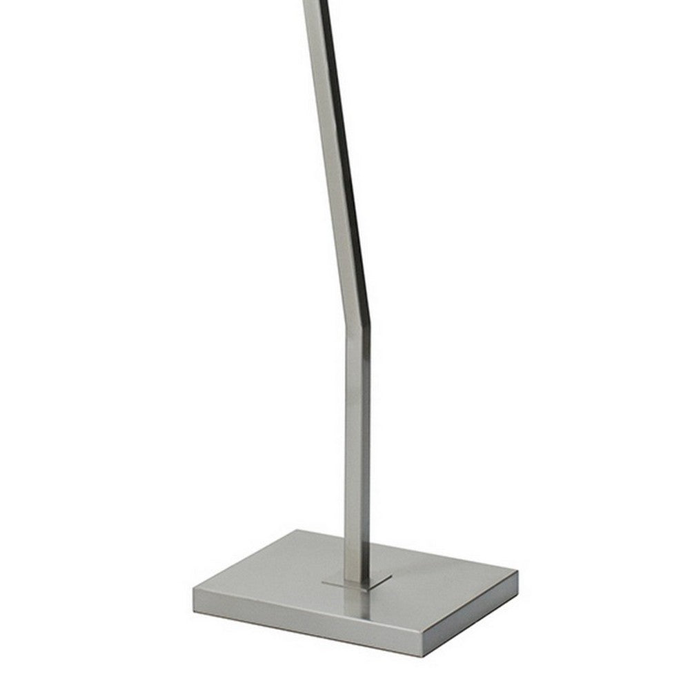 60 Inch Floor Lamp, 3 Dome Glass Shades, Accent Square Metal Base, Nickel