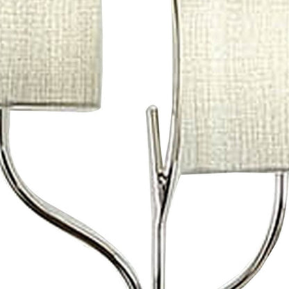 Indi 30 Inch Table Lamp, 3 Drum Fabric Shade, Round Metal Base, Silver