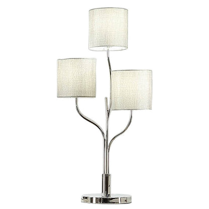 Indi 30 Inch Table Lamp, 3 Drum Fabric Shade, Round Metal Base, Silver