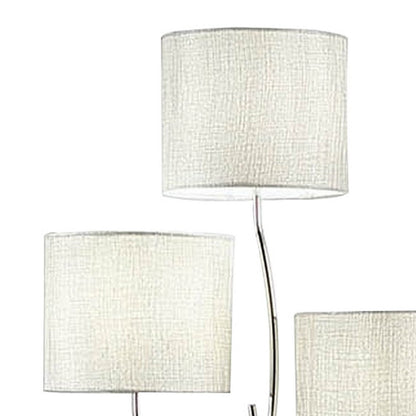 Indi 60 Inch Floor Lamp, 3 Drum Fabric Shade, Round Metal Base, Silver
