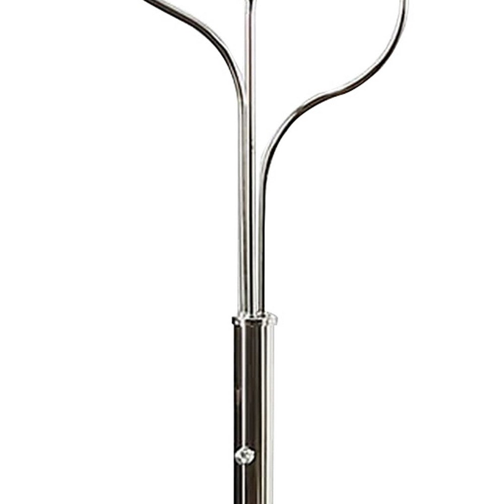 Indi 60 Inch Floor Lamp, 3 Drum Fabric Shade, Round Metal Base, Silver