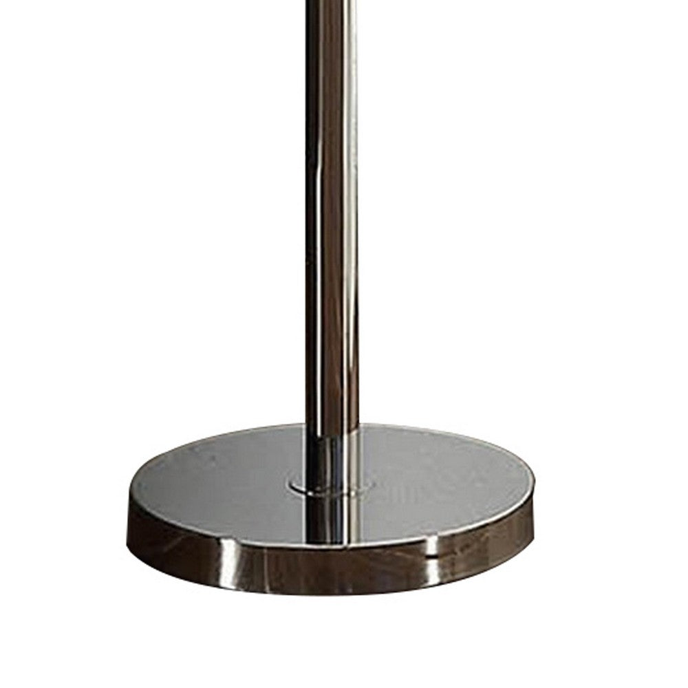 Indi 60 Inch Floor Lamp, 3 Drum Fabric Shade, Round Metal Base, Silver