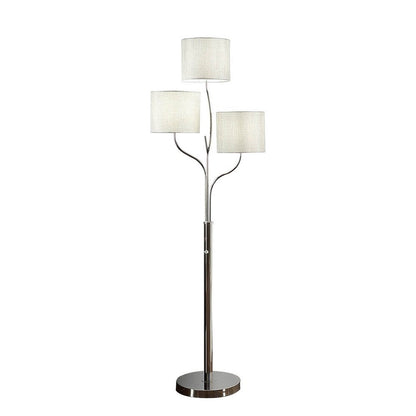 Indi 60 Inch Floor Lamp, 3 Drum Fabric Shade, Round Metal Base, Silver