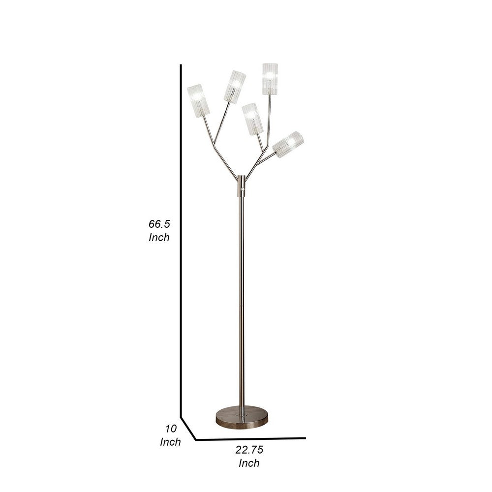 67 Inch Floor Lamp, Modern Globe Glass Shade, Round Metal Base, Nickel