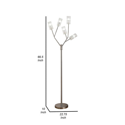67 Inch Floor Lamp, Modern Globe Glass Shade, Round Metal Base, Nickel