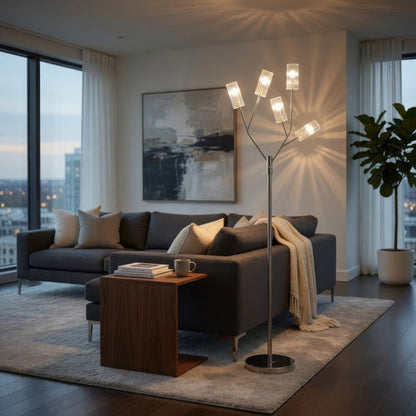 59 Inch Floor Lamp, Modern Accent Globe Glass Shade, Round Base, Nickel