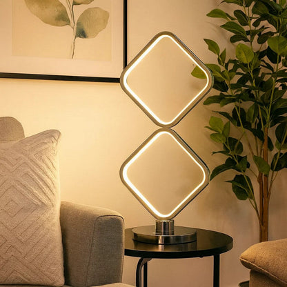 22 Inch Table Lamp, Square LED Light, Modern Accent Metal Base, Chrome