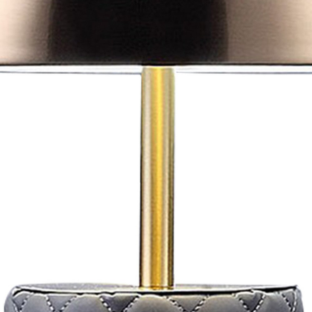 Aria 21 Inch Table Lamp, Dome Shade, Round Base, Gray Faux Leather, Brass