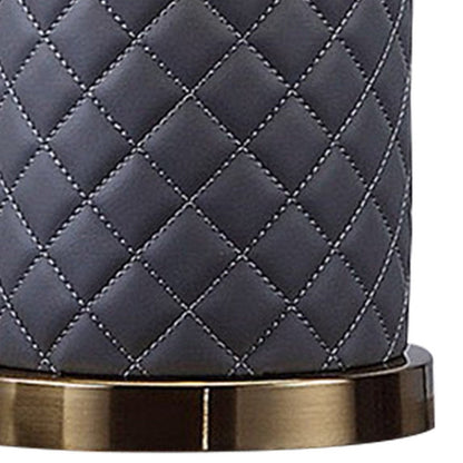 Aria 21 Inch Table Lamp, Dome Shade, Round Base, Gray Faux Leather, Brass