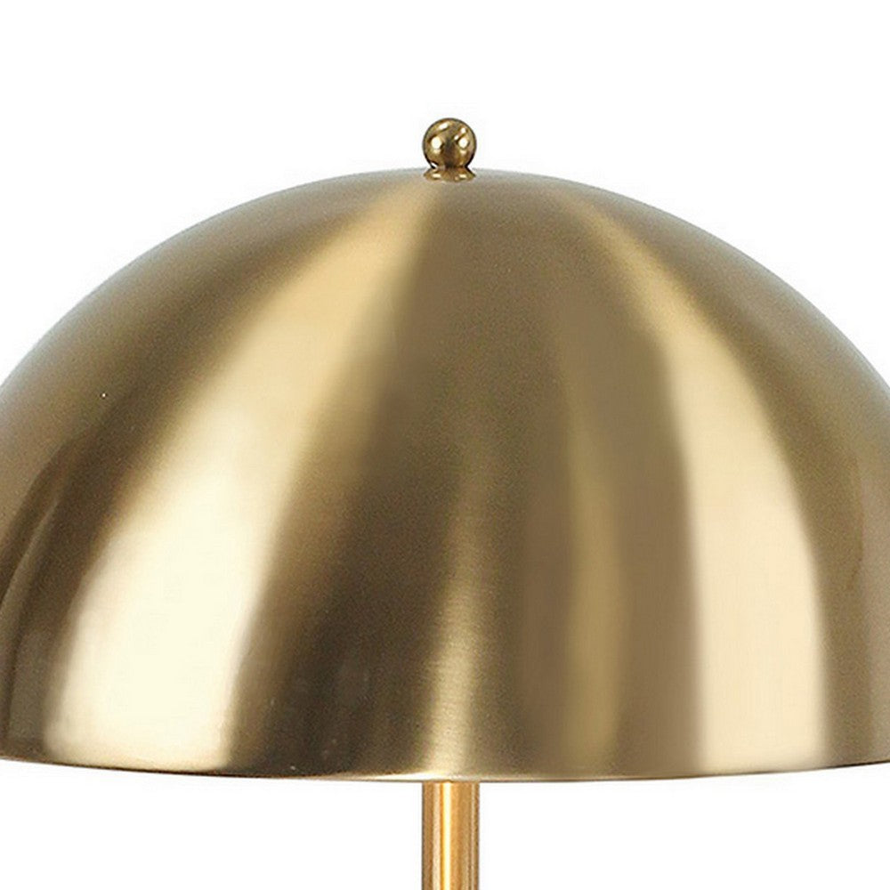 Aria 21 Inch Table Lamp, Dome Shade, Round Base, Beige Faux Leather, Brass