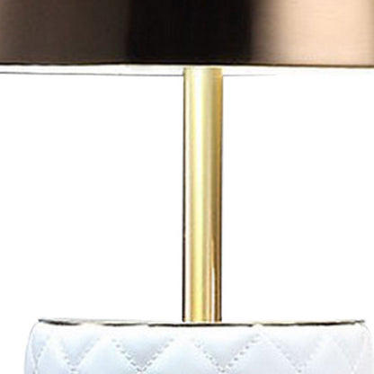 Aria 21 Inch Table Lamp, Dome Shade, Round Base, White Faux Leather, Brass