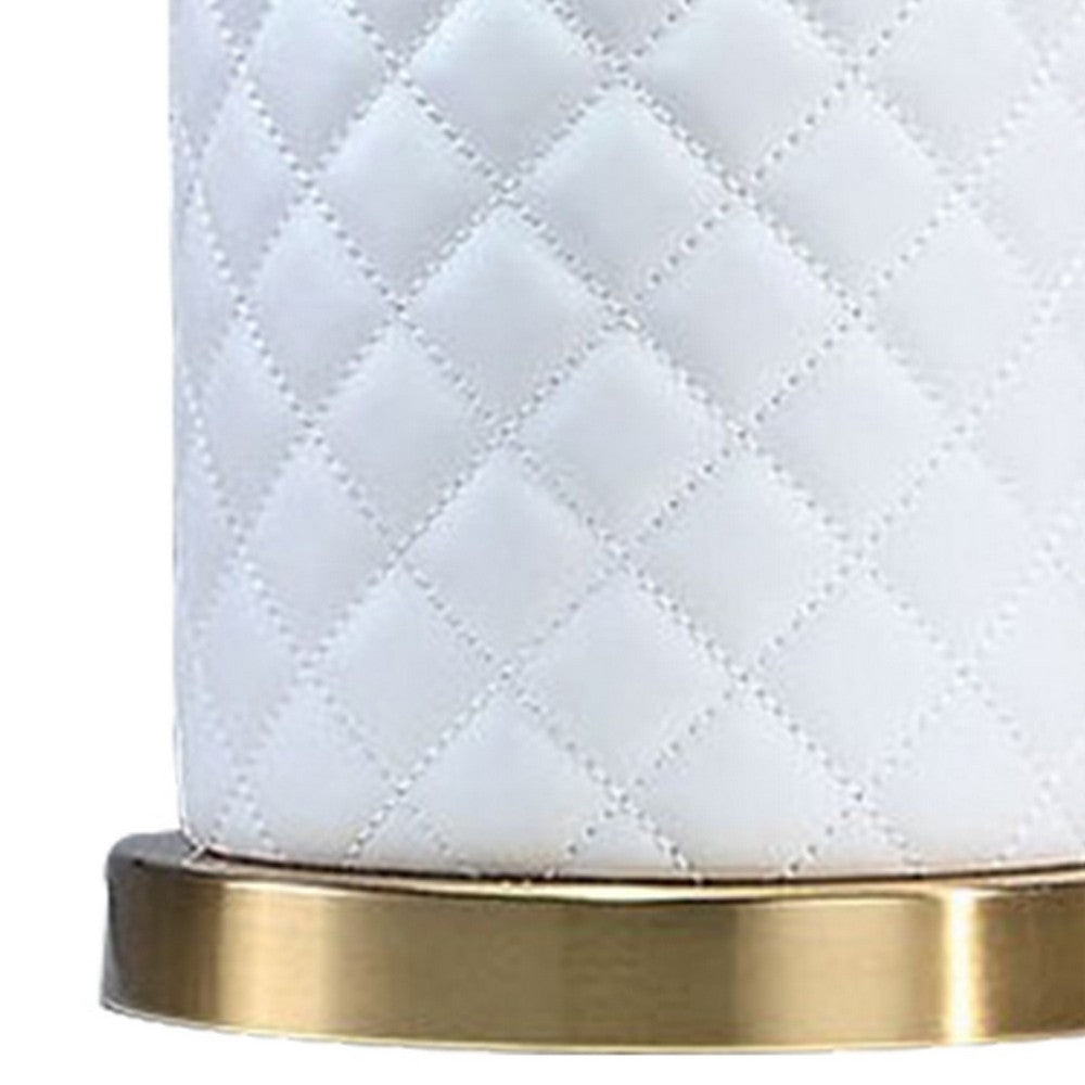 Aria 21 Inch Table Lamp, Dome Shade, Round Base, White Faux Leather, Brass