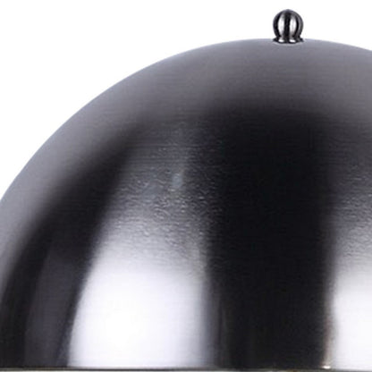 Aria 21 Inch Table Lamp, Dome Shade, Round, Gray Faux Leather, Dark Silver