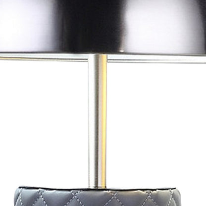 Aria 21 Inch Table Lamp, Dome Shade, Round, Gray Faux Leather, Dark Silver