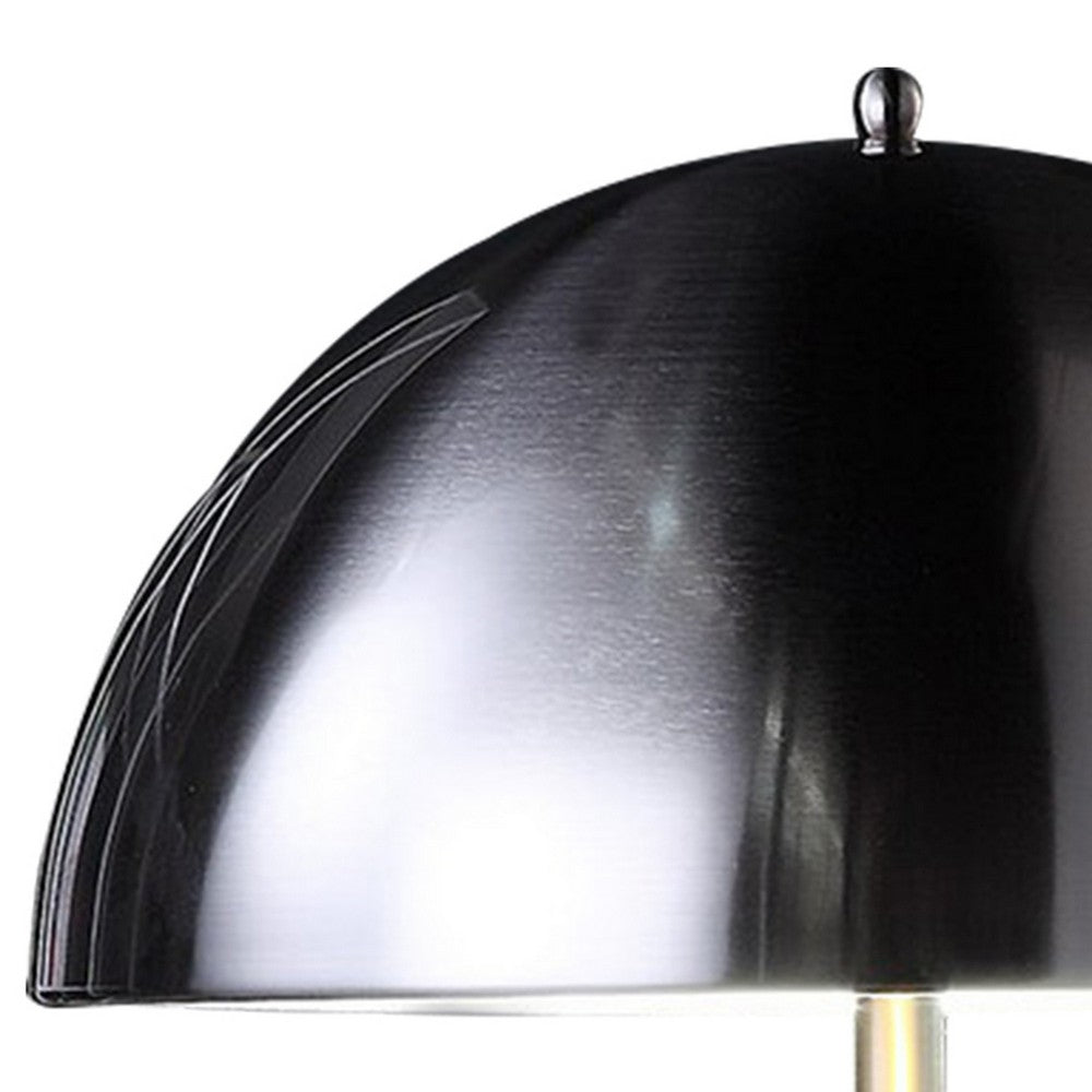 Aria 21 Inch Table Lamp, Round, Dome Shade, Dark Silver, White Faux Leather