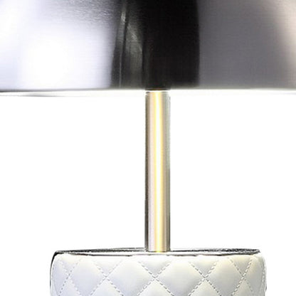Aria 21 Inch Table Lamp, Round, Dome Shade, Dark Silver, White Faux Leather