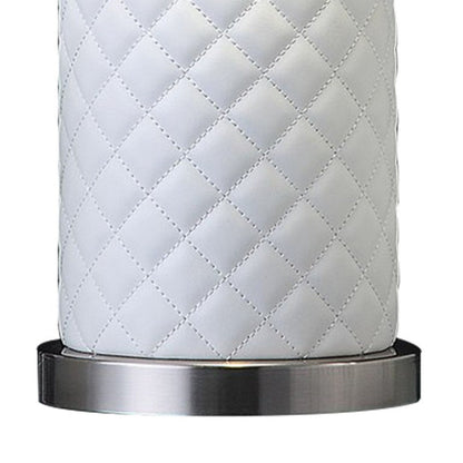 Aria 21 Inch Table Lamp, Round, Dome Shade, Dark Silver, White Faux Leather