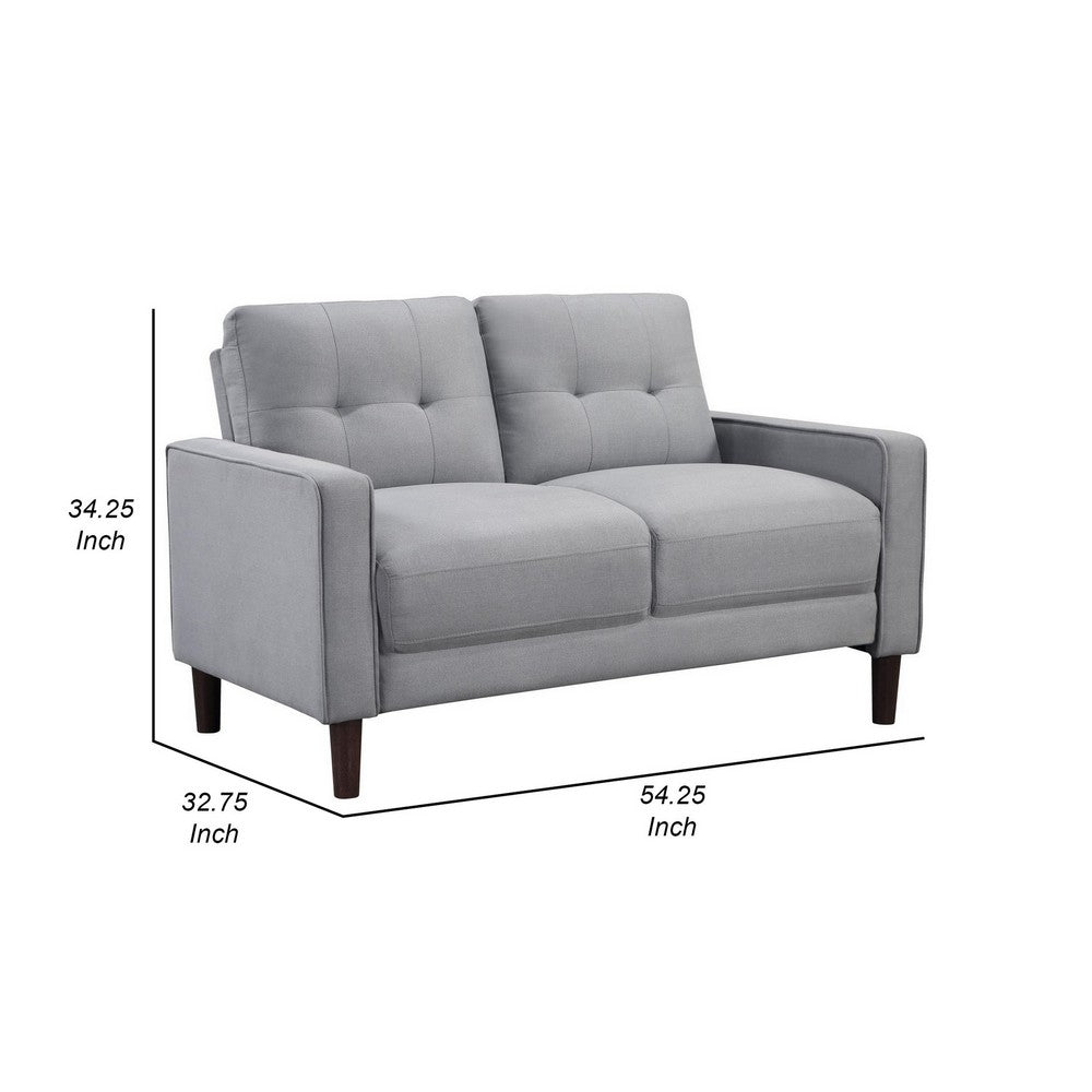 Bow 54 Inch Loveseat, Grid Tufted Back, Track Arms, Self Welt Trim, Gray