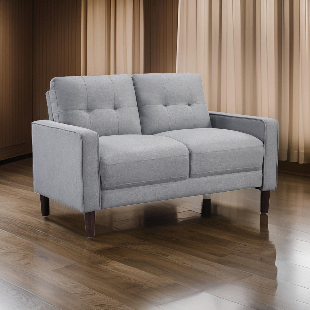 Bow 54 Inch Loveseat, Grid Tufted Back, Track Arms, Self Welt Trim – Grey
