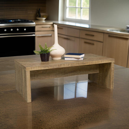 Nette 47 Inch Coffee Table with Rough Hewn Saw Marks, Wood, Natural Brown
