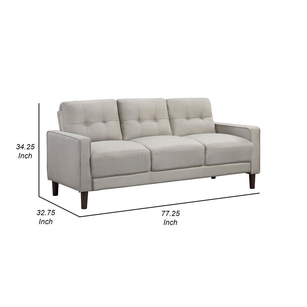 Bow 77 Inch Sofa, Grid Tufted Back, Track Arms, Self Welt Trim, Beige