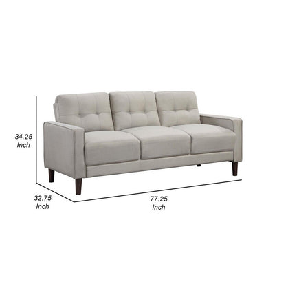 Bow 77 Inch Sofa, Grid Tufted Back, Track Arms, Self Welt Trim, Beige