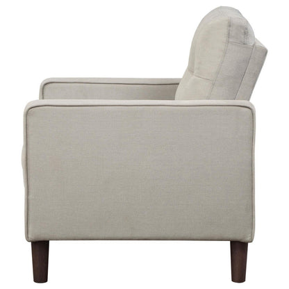 Bow 32 Inch Accent Chair, Grid Tufted, Track Arms, Self Welt Trim, Beige