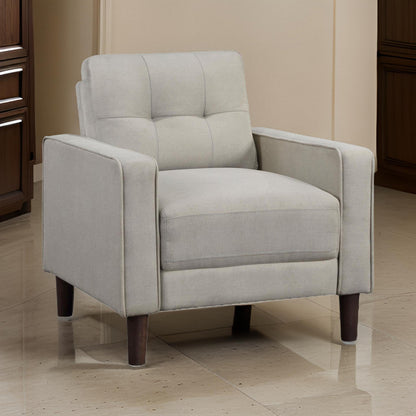 Bow 32 Inch Accent Chair, Grid Tufted, Track Arms, Self Welt Trim, Beige