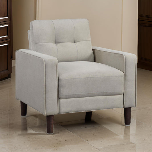 Bow 32 Inch Accent Chair, Grid Tufted, Track Arms, Self Welt Trim, Beige