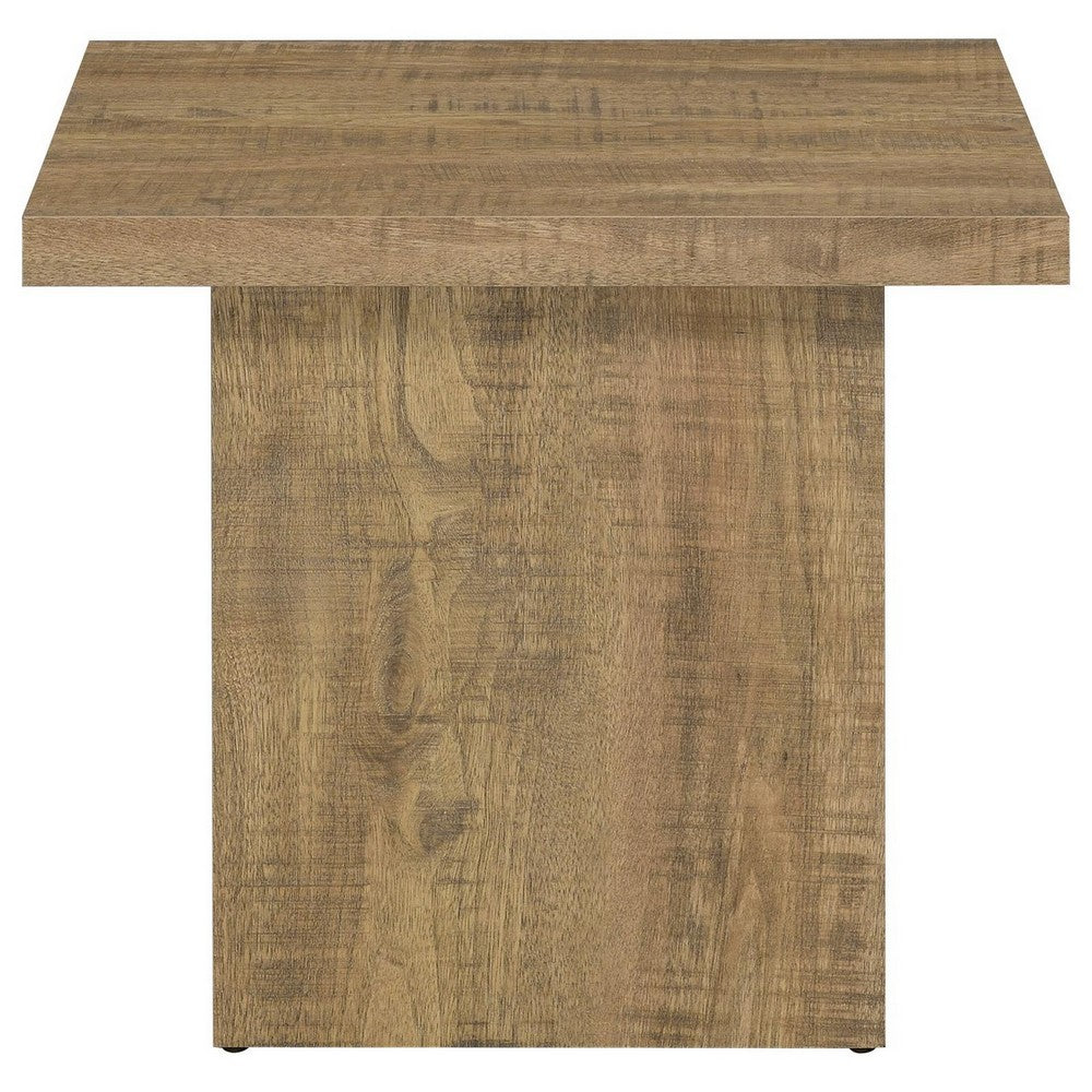 Zet 24 Inch Square End Table with Oversized Block Base, Mango Brown