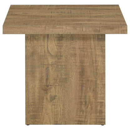 Zet 24 Inch Square End Table with Oversized Block Base, Mango Brown