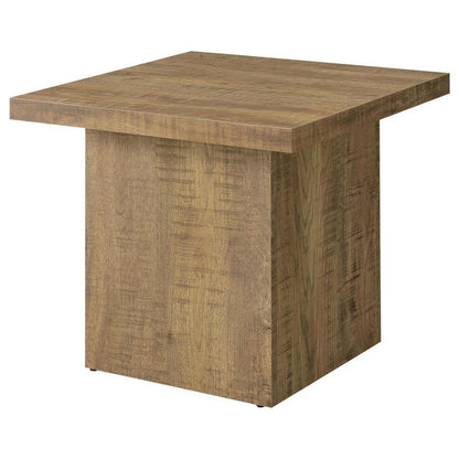 Zet 24 Inch Square End Table with Oversized Block Base, Mango Brown
