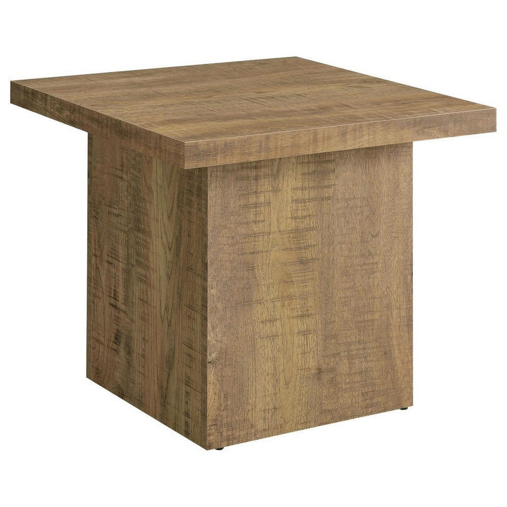 Zet 24 Inch Square End Table with Oversized Block Base, Mango Brown
