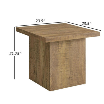 Zet 24 Inch Square End Table with Oversized Block Base, Mango Brown