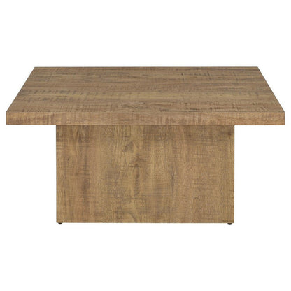 Zet 36 Inch Square Coffee Table with Oversized Block Base, Mango Brown