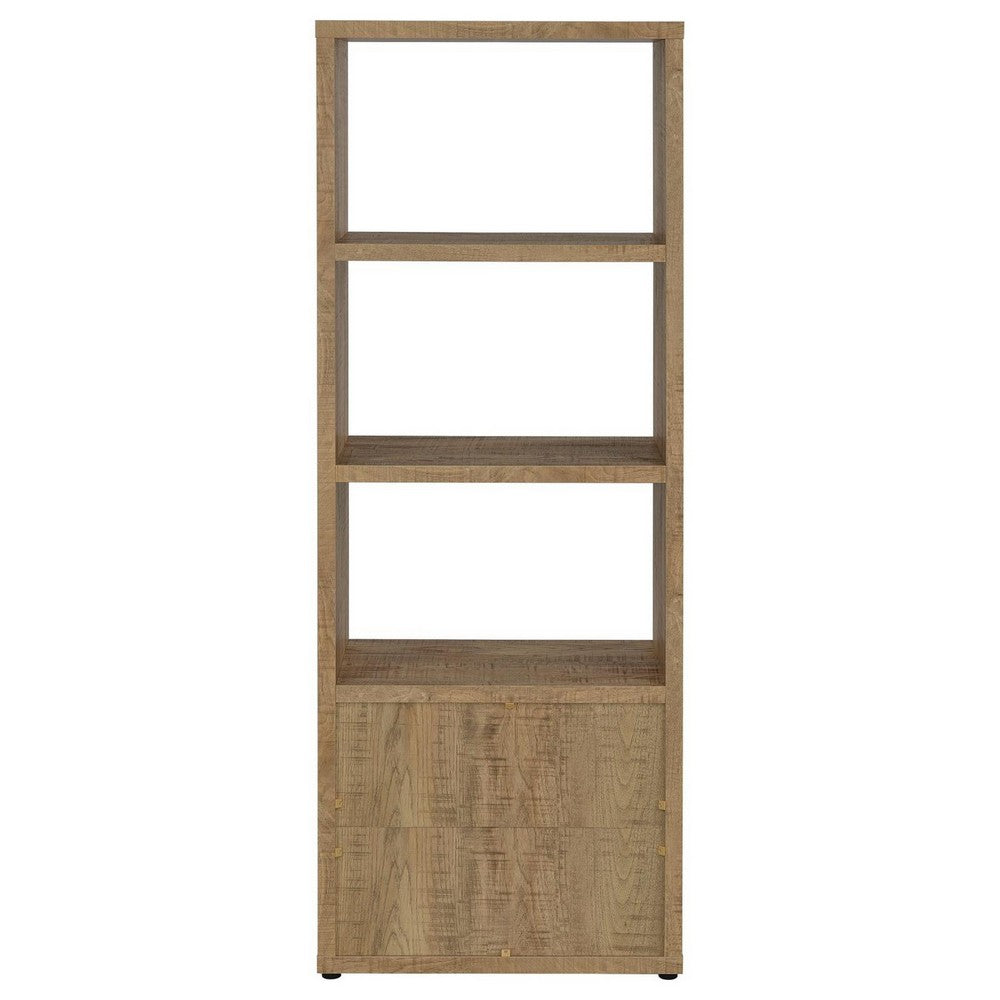 Tag 71 Inch Media Tower with 3 Shelves, 2 Doors, MDF Wood, Mango Brown