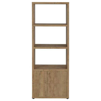 Tag 71 Inch Media Tower with 3 Shelves, 2 Doors, MDF Wood, Mango Brown