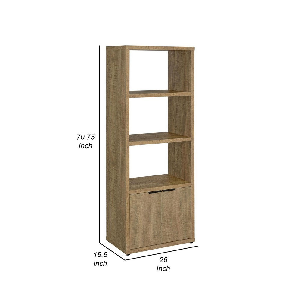 Tag 71 Inch Media Tower with 3 Shelves, 2 Doors, MDF Wood, Mango Brown
