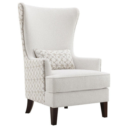 Fitz Accent Chair, Soft Latte Beige Boucle Cushions, Black Wood Arms