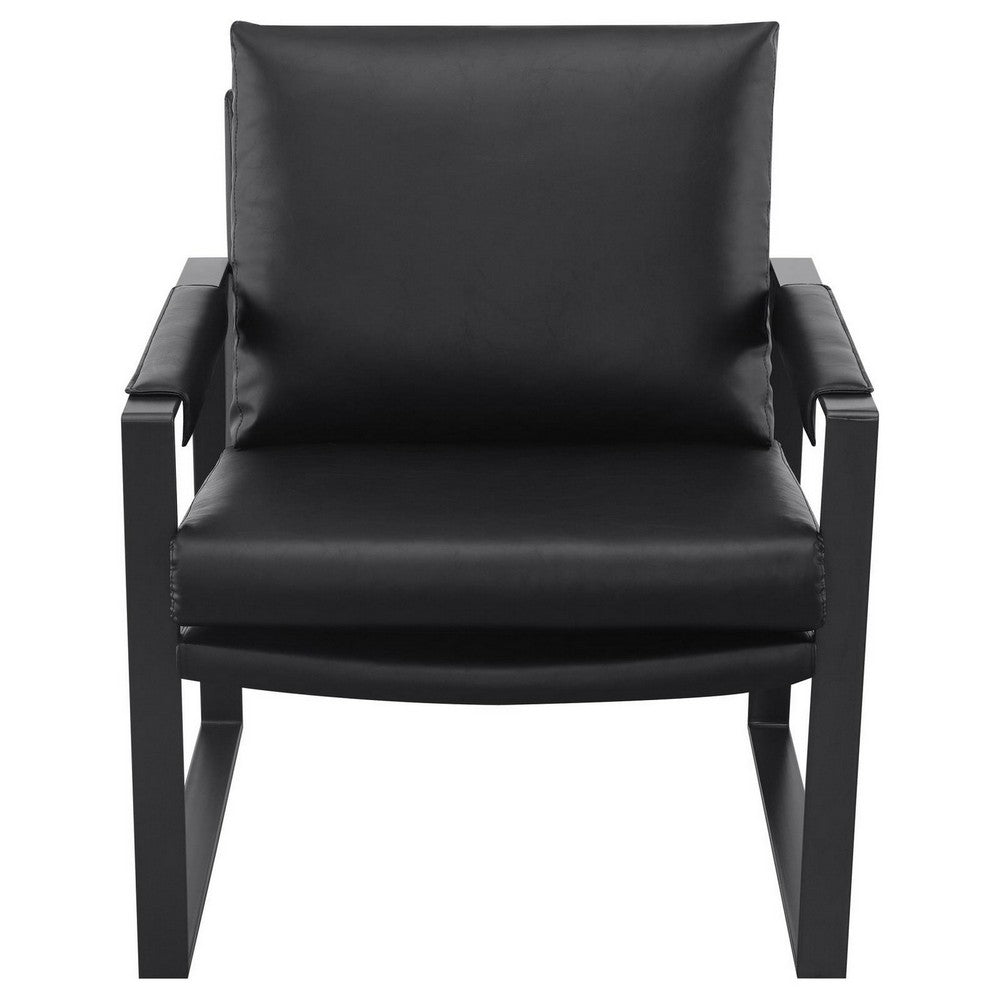 Rosy 28 Inch Accent Armchair, Vegan Faux Leather, Black and Charcoal Finish