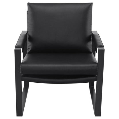 Rosy 28 Inch Accent Armchair, Vegan Faux Leather, Black and Charcoal Finish